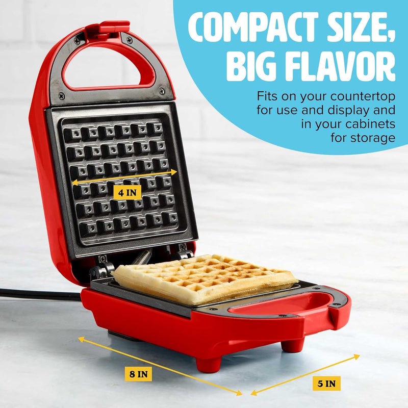 Tasty Mini Nonstick Waffle Maker, Perfect for Individual Waffles, Hash Browns, Brownies and more, Quick Results, Easy Clean Up, 600W, Red - Image 3